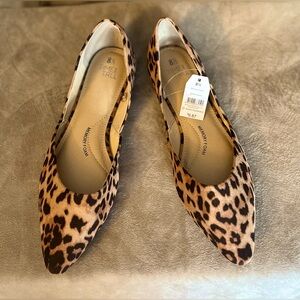 Tan and Black Cheetah Print Memory Foam Pointed Toe Flats